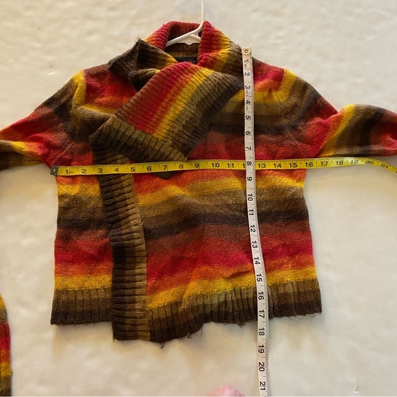 Vintage 90s Crop Cardigan Sweater Womens Size Small Striped Retro Brown Red Tan - Picture 6 of 7
